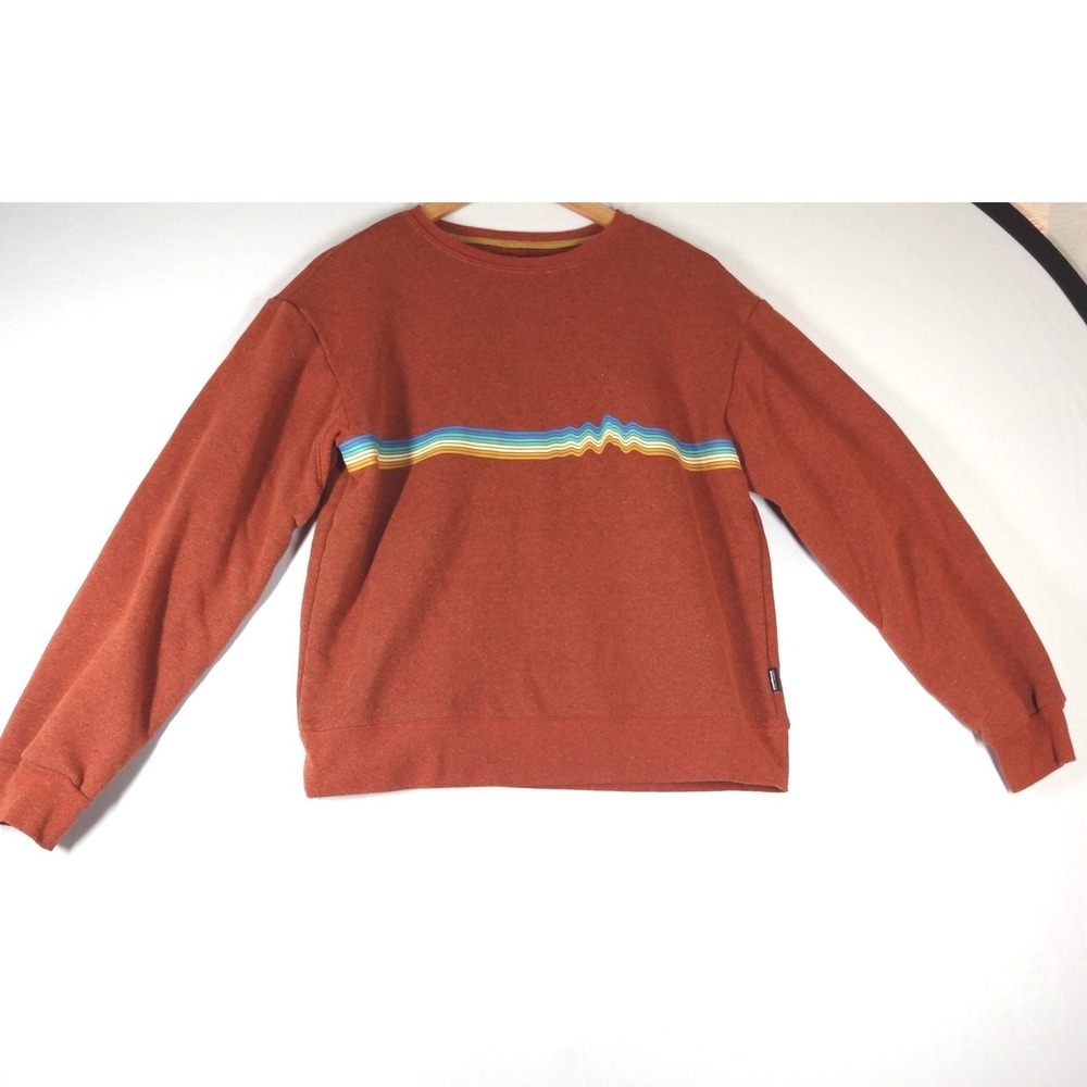 Patagonia Sweatshirt Womens M Rust Orange Striped Graphic Crewneck Gorpcore